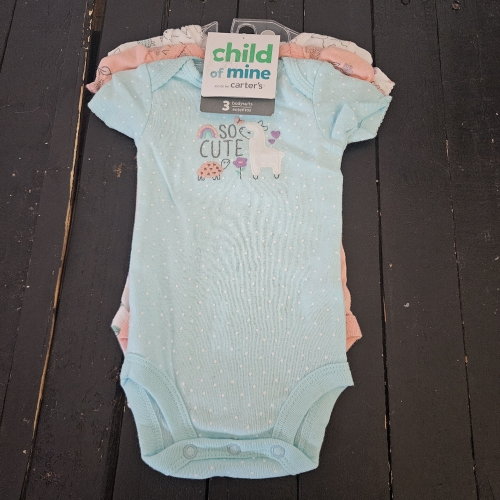 Child of Mine Carter's NWT Baby Girl Newborn NB Blue Pink White Bodysuit Set